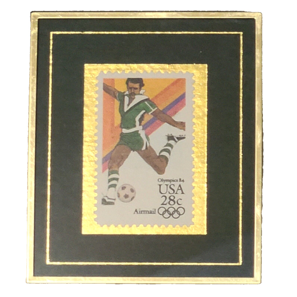 Framed Stamp Limited Edition Hanford Heirlooms '84 Olympics Soccer 93 of 10,000